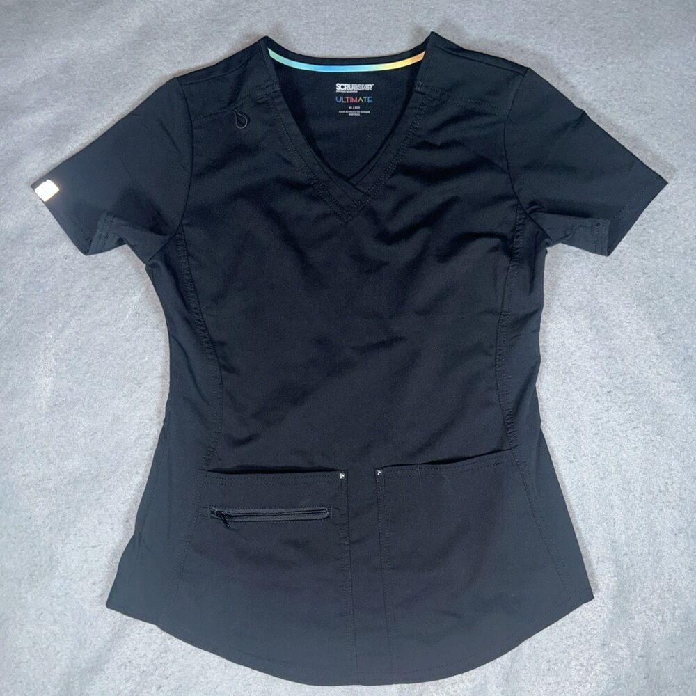 Scrubstar Ultimate Scrub Top Womens XS Black Medical Nurse Clinic Shirt